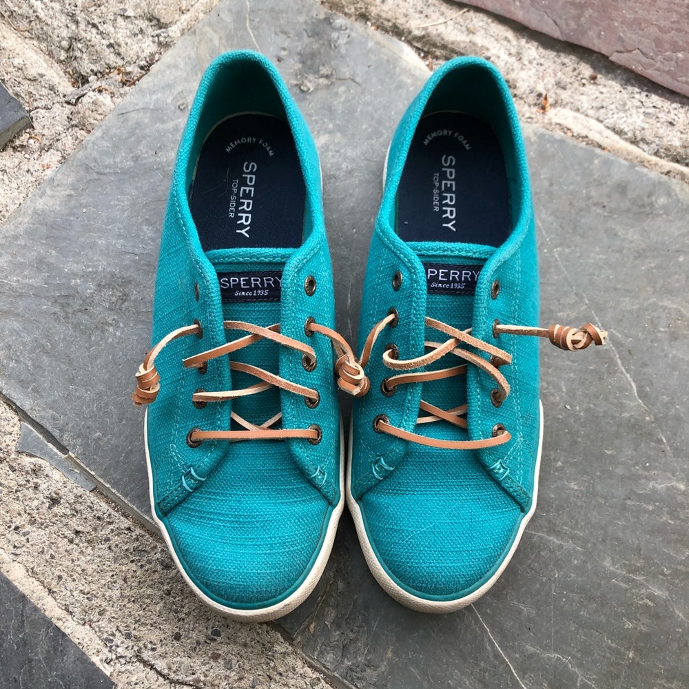 Sperry Teal Sneakers with Tan Laces